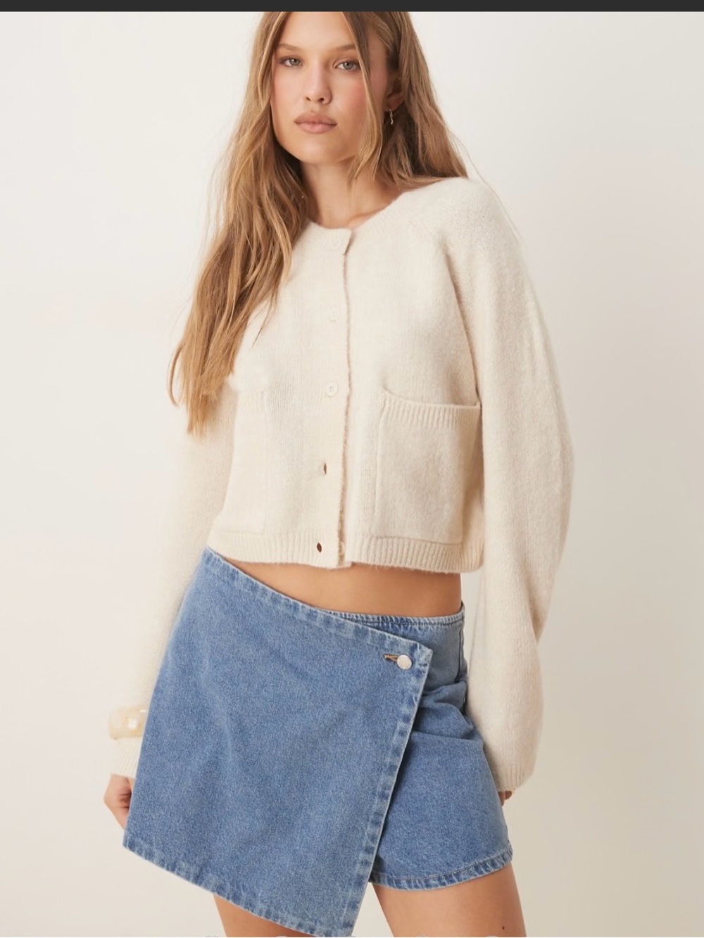 NWT Women’s Mango Denim Wrap 100% Cotton Skort Shorts - Light Blue Size Large